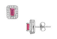 Ruby and Diamond Earrings : 14K White Gold - 1.00 CT TGW