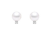 Cultured Akoya Pearl and Diamond Earrings : 14K white Gold - 0.05 CT Diamonds