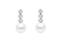 Cultured Akoya Pearl and Diamond Earrings : 14K White Gold - 0.25 CT Diamonds