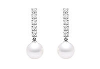 Cultured Akoya Pearl and Diamond Earrings : 14K White Gold - 0.25 CT Diamonds