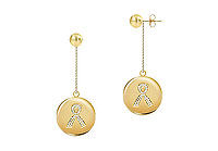 Diamond Breast Cancer Awareness Ribbon Disc Earrings : 14K Yellow Gold - 0.33 CT Diamonds
