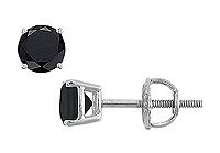 14K White Gold : Round Black Diamond Stud Earrings  1.50 CT. TW.