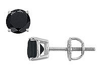 14K White Gold : Round Black Diamond Stud Earrings  3.00 CT. TW.