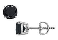 14K White Gold : Round Black Diamond Stud Earrings  3.50 CT. TW.