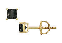 14K Yellow Gold : Princess Cut Black Diamond Stud Earrings  0.50 CT. TW.