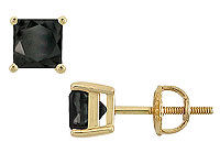 14K Yellow Gold : Princess Cut Black Diamond Stud Earrings  4.00 CT. TW.
