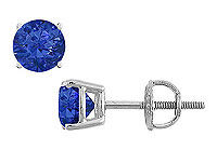 Sapphire Stud Earrings : 14K White Gold - 2.00 CT TGW