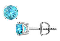 Blue Topaz Stud Earrings : 14K White Gold - 2.00 CT TGW
