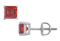 Ruby Stud Earrings : 14K White Gold - 2.00 CT TGW