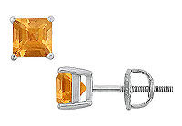 Citrine Stud Earrings : 14K White Gold - 2.00 CT TGW