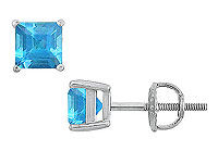 Blue Topaz Stud Earrings : 14K White Gold - 2.00 CT TGW