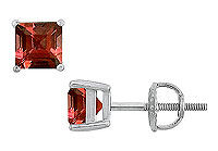 Garnet Stud Earrings : 14K White Gold - 2.00 CT TGW