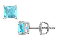 Aquamarine Stud Earrings : 14K White Gold - 2.00 CT TGW