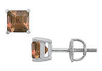 Smoky Topaz Stud Earrings : 14K White Gold - 2.00 CT TGW
