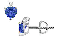 Diamond and Sapphire Stud Earrings : 14K White Gold - 2.04 CT TGW