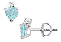 Diamond and Aquamarine Stud Earrings : 14K White Gold - 2.04 CT TGW