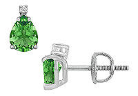 Diamond and Emerald Stud Earrings : 14K White Gold - 2.04 CT TGW