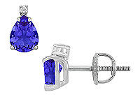 Diamond and Sapphire Stud Earrings : 14K White Gold - 2.04 CT TGW