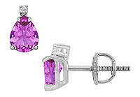 Diamond and Amethyst Stud Earrings : 14K White Gold - 2.04 CT TGW