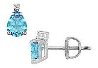 Diamond and Blue Topaz Stud Earrings : 14K White Gold - 2.04 CT TGW