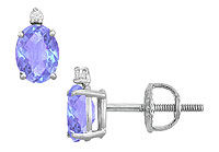 Diamond and Tanzanite Stud Earrings : 14K White Gold - 2.04 CT TGW