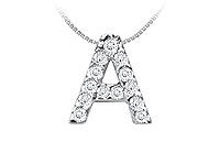 Classic A Initial Diamond Pendant : 14K White Gold - 0.15 CT Diamonds