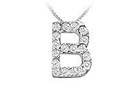 Classic B Initial Diamond Pendant : 14K White Gold - 0.20 CT Diamonds