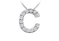 Classic C Initial Diamond Pendant : 14K White Gold - 0.15 CT Diamonds