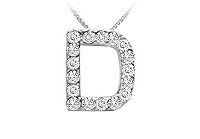 Classic D Initial Diamond Pendant : 14K White Gold - 0.15 CT Diamonds