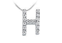 Classic H Initial Diamond Pendant : 14K White Gold - 0.15 CT Diamonds