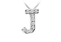 Classic J Initial Diamond Pendant : 14K White Gold - 0.10 CT Diamonds