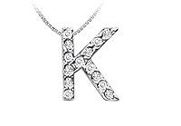 Classic K Initial Diamond Pendant : 14K White Gold - 0.15 CT Diamonds
