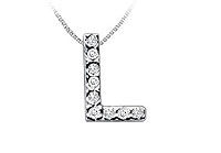 Classic L Initial Diamond Pendant : 14K White Gold - 0.10 CT Diamonds