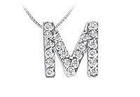 Classic M Initial Diamond Pendant : 14K White Gold - 0.25 CT Diamonds