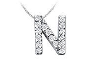 Classic N Initial Diamond Pendant : 14K White Gold - 0.15 CT Diamonds