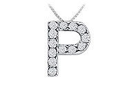 Classic P Initial Diamond Pendant : 14K White Gold - 0.15 CT Diamonds