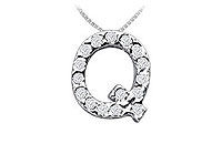 Classic Q Initial Diamond Pendant : 14K White Gold - 0.15 CT Diamonds