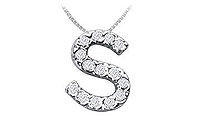 Classic S Initial Diamond Pendant : 14K White Gold - 0.15 CT Diamonds