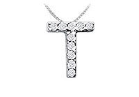 Classic T Initial Diamond Pendant : 14K White Gold - 0.10 CT Diamonds