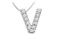 Classic V Initial Diamond Pendant : 14K White Gold - 0.15 CT Diamonds