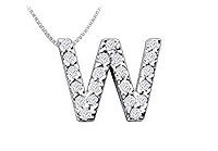 Classic W Initial Diamond Pendant : 14K White Gold - 0.25 CT Diamonds