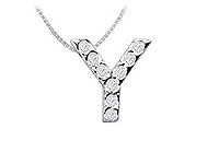 Classic Y Initial Diamond Pendant : 14K White Gold - 0.10 CT Diamonds