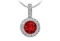 Ruby and Diamond Circle Pendant : 14K White Gold - 1.25 CT TGW