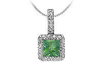 Emerald and Diamond Pendant : 14K White Gold - 0.75 CT TGW