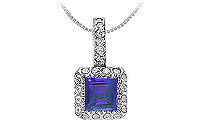Sapphire and Diamond Pendant : 14K White Gold - 0.75 CT TGW