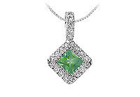 Emerald and Diamond Pendant : 14K White Gold - 0.75 CT TGW