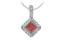 Ruby and Diamond Pendant : 14K White Gold - 0.75 CT TGW