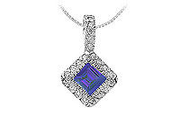 Sapphire and Diamond Pendant : 14K White Gold - 0.75 CT TGW