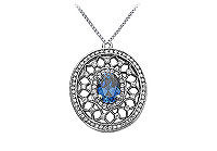 Sapphire and Diamond Pendant : 14K White Gold - 1.50 CT TGW
