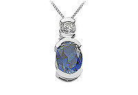 Sapphire and Diamond Pendant : 14K White Gold - 1.50 CT TGW